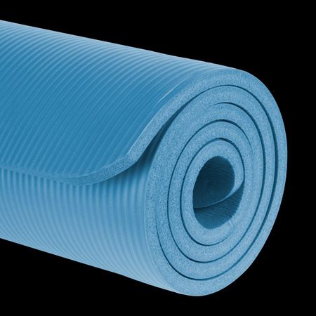 Mata gimnastyczna do ćwiczeń joga, pilates, fitness, 183x61cm, grubość 1.5cm, materiał NBR, niebieska, REBEL ACTIVE