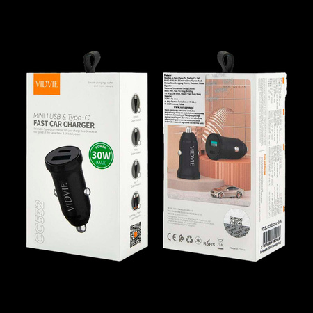 Ładowarka samochodowa 30 W USB + USB typu C z funkcją PowerDelivery i QuickCharge