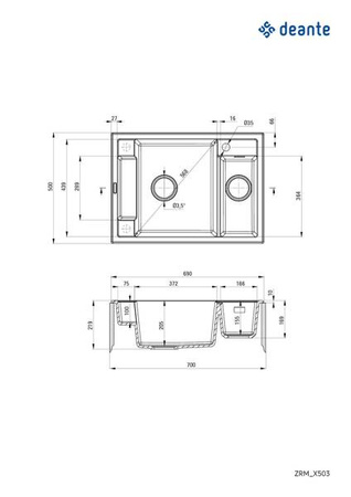 Zlewozmywak granitowy magnetyczny 1.5-komorowy (ZRM G503) - Deante
