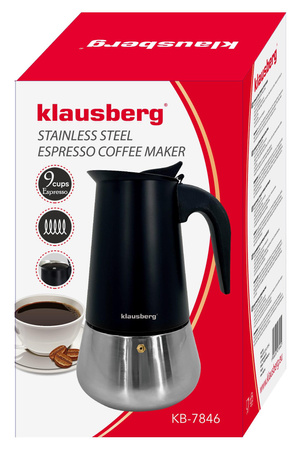 Zaparzacz do kawy espresso, stal nierdzewna, 9 filiżanek, czarna/srebrna, Klausberg, KB-7846 KB-7846