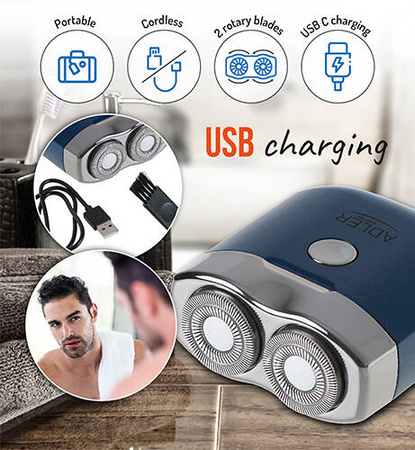 AD 2937 Golarka podróżna 2 głowicowa z USB