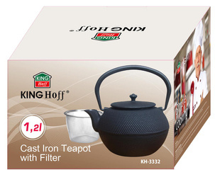 Imbryk z sitkiem, żeliwo 1,2l czarny Kinghof KH-3332