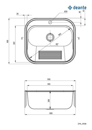Zlewozmywak gospodarczy 1-komorowy - wpuszczany lub mocowany do ściany (ZYK 010B) - Deante
