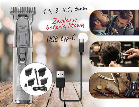 AD 2836 silver Trymer strzyżarka profesjonalna - USB