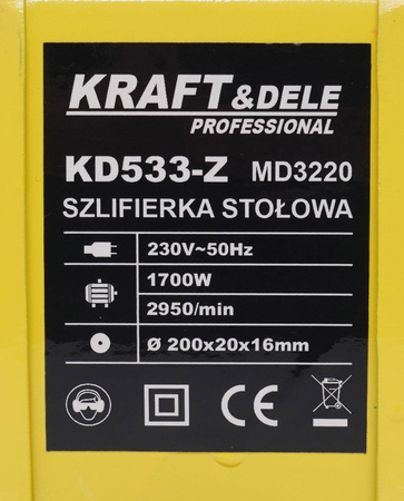 SZLIFIERKA STOŁOWA TARCZOWA KAMIENIOWA 200MM KD533-Z - KRAFT&DELE