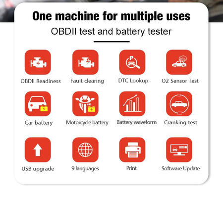 Miernik diagnostyczny, skaner OBD2, tester baterii Konnwei KW870
