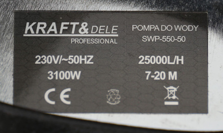 ZATAPIALNA POMPA DO WODY Z ROZDRABNIACZEM 3100W + PŁYWAK KD763 - KRAFT&DELE