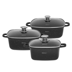 Zestaw garnków 6 elementów, stal Ø 20x20x8cm - 2,8l, Ø24x24x10cm - 4,4l, Ø28x28x11cm - 6,5 l Kin KH-1607