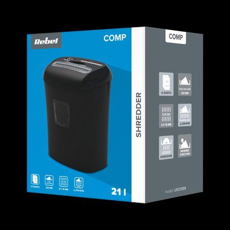 Niszczarka dokumentów REBEL, kart, CD z koszem 21 L