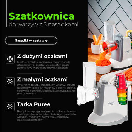 AD 4815 Szatkownica do warzyw z  5 nasadkami