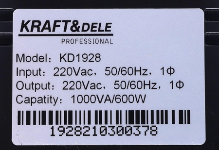 Zasilacz awaryjny UPS 1000VA LCD KD1928 - KRAFT&DELE