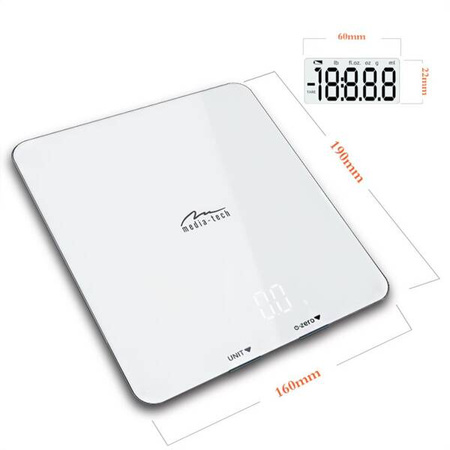 SMART DIET SCALE - Inteligentna waga kuchenna z aplikacją dietetyczną, iOS 8.0 oraz Android 4.4 i nowszymi. Hartowane szkło. wyświetlacz LCD, kompaktowe wymiary, dokładności do +/- 1g.
