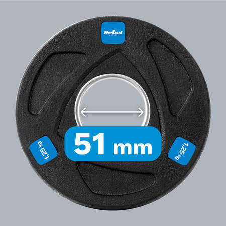 Zestaw obciążeń żeliwnych gumowanych 4x1.25kg, otwór olimpijski 51mm, REBEL ACTIVE