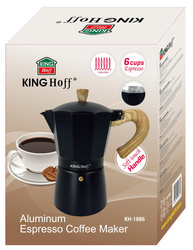 Zaparzacz do kawy espresso z aluminium, 6 filiżanek, czarny/drewnopodobny, KINGHoff, KH-1886 KH-1886