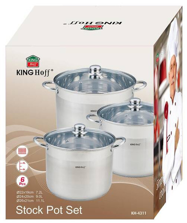 Zestaw garnków 6 elementów, stal Ø22,24,26cm Kingh KH-4311