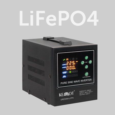 Zasilacz awaryjny KEMOT PROsinus-500-LFP4 przetwornica z czystym przebiegiem sinusoidalnym i funkcją ładowania 12V 230V 500VA/300W