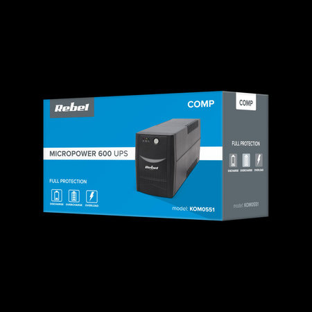 Zasilacz awaryjny UPS REBEL model Micropower 600 ( offline, 600VA / 360W , 230 V , 50Hz )