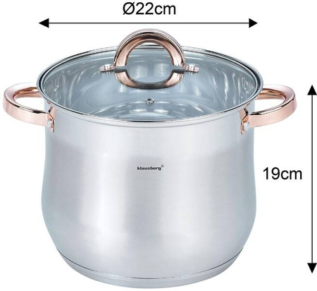 Garnek stalowy z pokrywą, 7,0L, Ø22cm, Klausberg, KB-7792 KB-7792