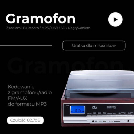 CR 1168 Gramofon z radiem i Bluetooth / MP3 / USB / SD / Nagrywaniem