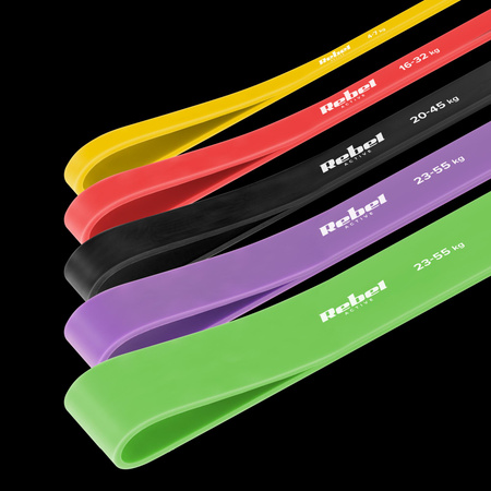 Zestaw gum do ćwiczeń TPE - Power Band PTs-1, 4-55 kg, 5 gum TPE, REBEL ACTIVE