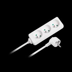 Przedłużacz biały Rebel 3 gniazda, kabel 3m (3x1,5mm), bez przełącznika