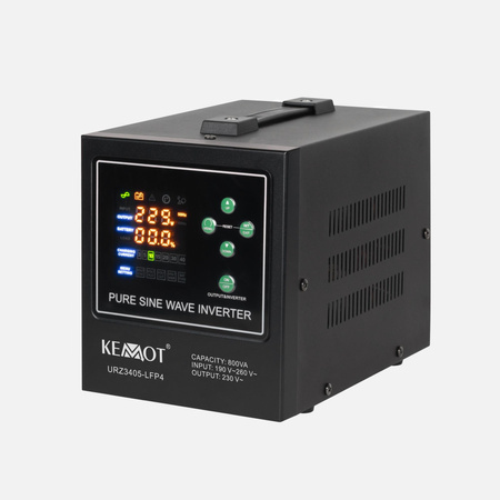Zasilacz awaryjny KEMOT PROsinus-800-LFP4 przetwornica z czystym przebiegiem sinusoidalnym i funkcją ładowania 12V 230V 800VA/500W