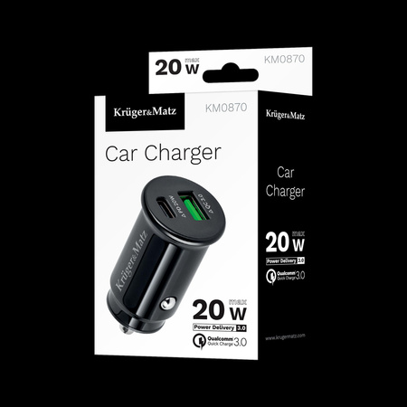 Ładowarka samochodowa Kruger&Matz dual USB 3100 mA z funkcją Quick Charge 3.0 i Power Delivery