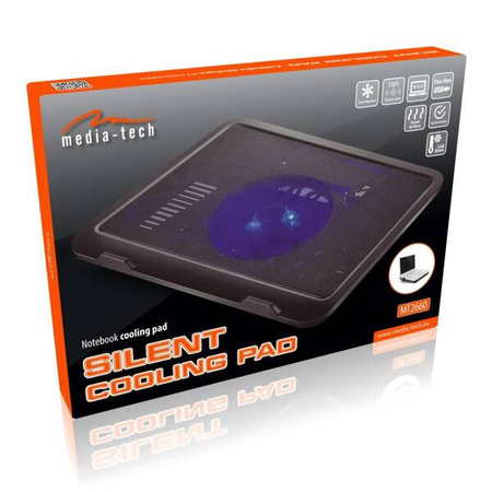 SILENT COOLING PAD - Podkładka chłodząca dla laptopów 15,6" i mniejszych, cichy & wydajny wiatrak 13,5cm, przelotowy port USB, podświetlenie