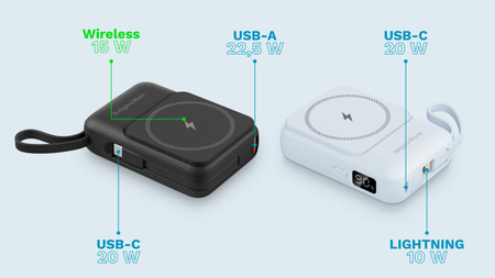 POWERBANK indukcyjny Kruger&Matz 10000 mAh Mag Safe z kablem niebieski