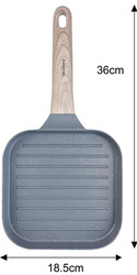 Patelnia grillowa z powłoką nieprzywierającą, szara z drewnianą rączką, 36x18,5x2,5cm, Klausberg, KB-7811 KB-7811