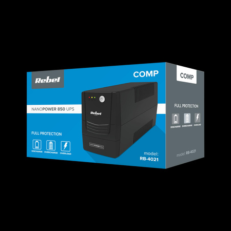 Zasilacz awaryjny komputerowy UPS REBEL model Nanopower 850 ( offline, 850VA / 480W , 230 V , 50Hz )
