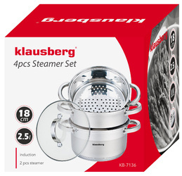 Garnek na parę stal, zestaw 4 elementy Ø18cm Klausbe KB-7136