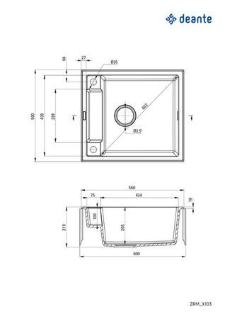 Zlewozmywak granitowy magnetyczny 1-komorowy (ZRM G103) - Deante