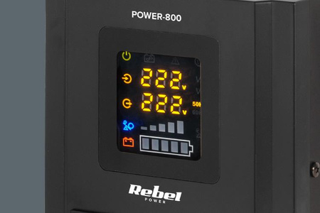 Zasilacz Awaryjny Rebel POWER-800 - przetwornica z czystym przebiegiem sinusoidalnym i funkcją ładowania 12V 230V 800VA/500W