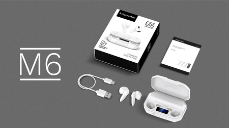 Bezprzewodowe słuchawki douszne z power bankiem Kruger&Matz M6 - kolor biały