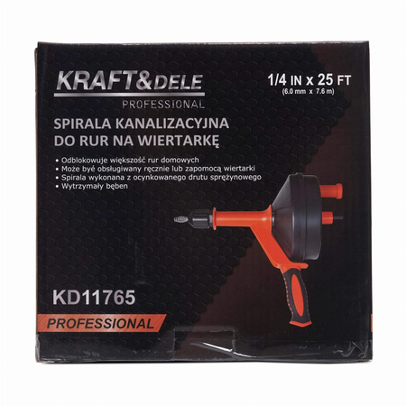 SPIRALA KANALIZACYJNA DO RUR NA WIERTARKĘ KD11765 - KRAFT&DELE