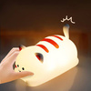 POKKY Happy Kitty - Silikonowa, multikolorowa lampka nocna z akumulatorem. Steruj za pomocą klepnięcia lub dostarczonym pilotem. 17 kolorów, 3 poziomy jasności, timer czasowy. USB do ładowania.