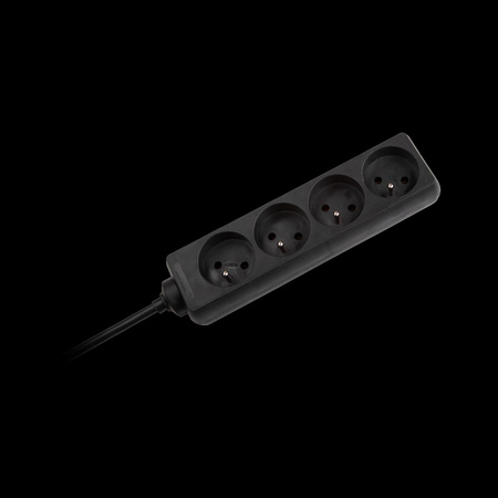 Przedłużacz sieciowy Rebel czarny 4 gniazda bez przełącznika, kabel 5m (3x1,5mm)