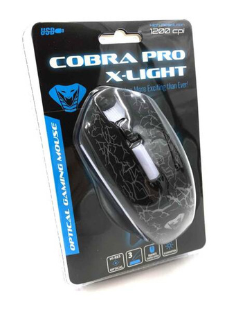 COBRA PRO X-LIGHT - Podświetlana myszka dla graczy, 1200cpi, automatycznie zmienne podświetlenie, 3 przyciski i rolka przewijania, interfejs USB