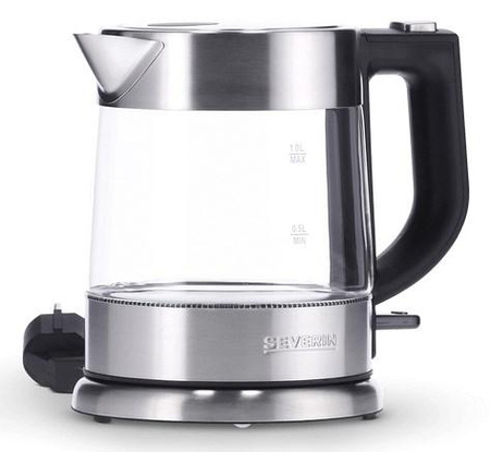 SEVERIN CZAJNIK ELEKTR. SZKŁO-STAL, POJ. 1 L, ZAKRYTA GRZAŁKA, FILTR ANTYWAPNIOWY, LAMPKA KONTROLNA, MOC 2200W WK3468