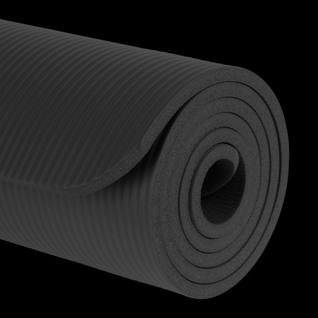 Mata gimnastyczna do ćwiczeń joga, pilates, fitness, 183x61cm, grubość 1cm, materiał NBR, czarna, REBEL ACTIVE
