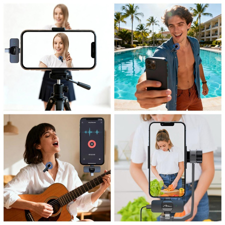 MICRO-MIC DUO - 2x Mikrofon Bezprzewodowy Krawatowy (zestaw), na klips, iOS & Android (OTG), mini, superczuły. USB-C & LIGHTNING