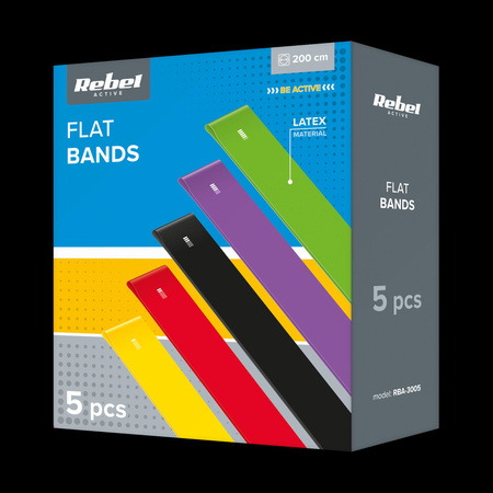 Zestaw gum do ćwiczeń lateksowe 2m - Long Band LTs-1, 2,5-20 kg, 5 gum, REBEL ACTIVE
