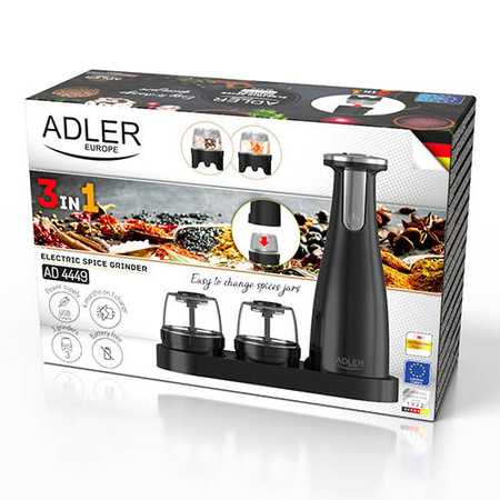 AD 4449 black Młynek do przypraw, soli i pieprzu - Zestaw 3 młynków  - USB