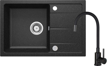 Zlewozmywak granitowy z baterią z elastyczną wylewką (ZRDP2113) - Deante
