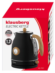Czajnik elektryczny z termometrem, stal nierdzewna, czarny z drewnem, 1,7l, 1850-2200W, Klausberg, KB-7907 KB-7907