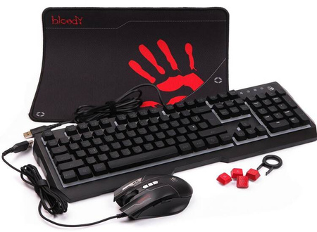 Zestaw klawiatura + mysz + podkładka A4TECH BLOODY USB B1700 Bloody Bundle Set ( B140N +ES7 + BP-50M) USB/ Esports Black (USB)