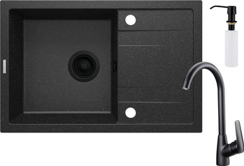 Zlewozmywak granitowy z baterią 1-komorowy z ociekaczem - z dozownikiem (ZRCC2113) - Deante