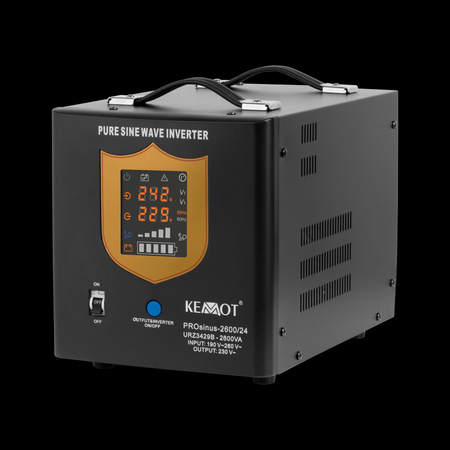 Zasilacz awaryjny KEMOT PROsinus-2600/24 przetwornica z czystym przebiegiem sinusoidalnym i funkcją ładowania 24V 230V 2600VA/1800W - kolor czarny