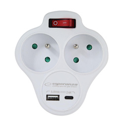 ESPERANZA ROZGAŁĘŹNIK ELEKTR. 2 GN. USB-C USB-A WŁ. BIAŁY